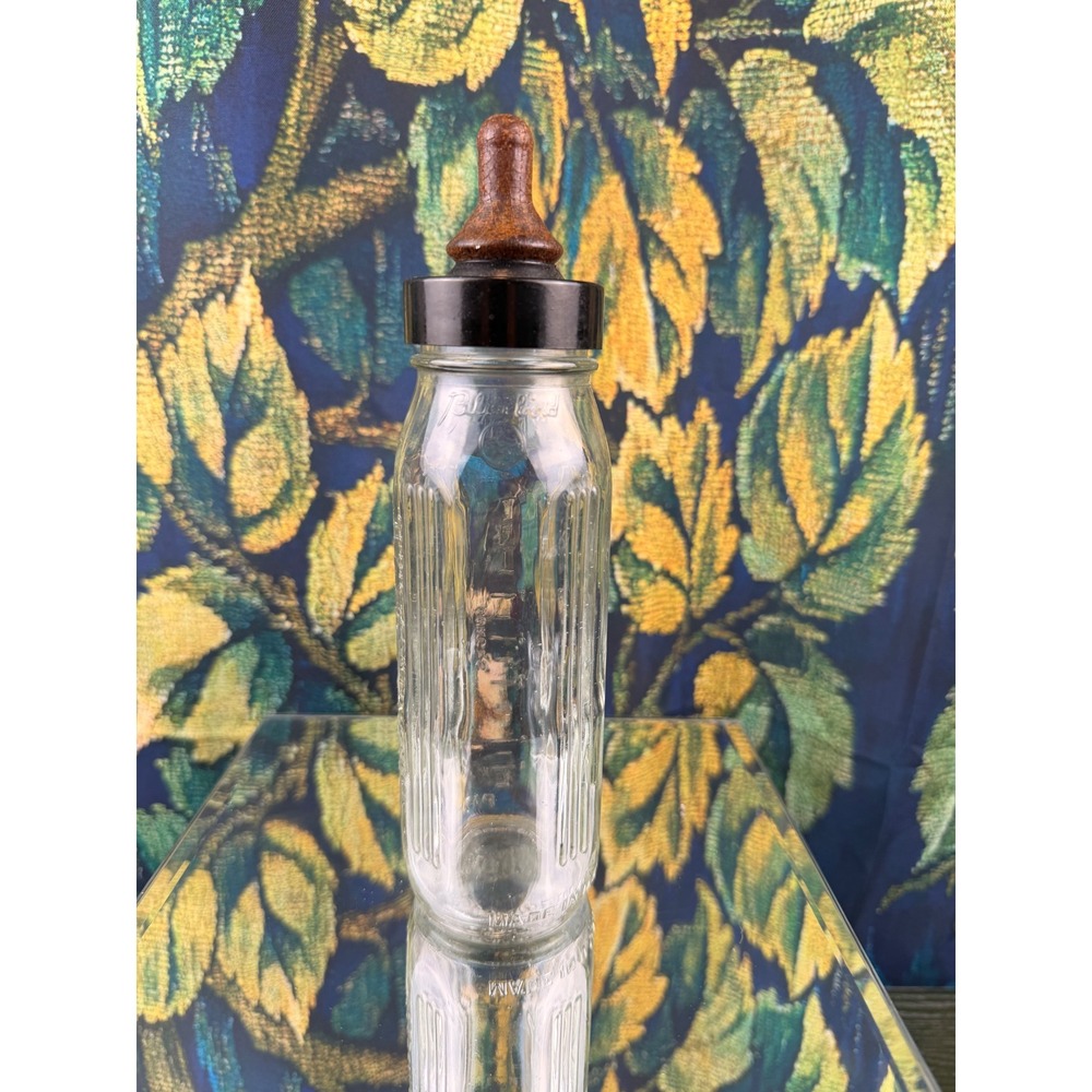 Vintage Bluebird Glass Baby Bottle 8oz Ribbed Made in USA with Nipple and Cap‎